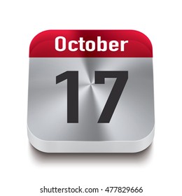 3d red and steel calendar button with date of 17 october