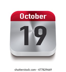 3d red and steel calendar button with date of 19 october