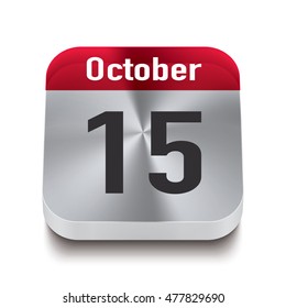3d red and steel calendar button with date of 15 october