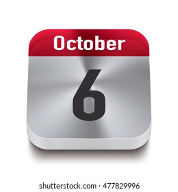 3d red and steel calendar button with date of 6 october