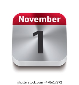 3d red and steel calendar button with date of 1 november