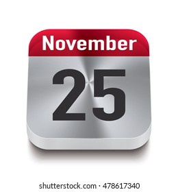 3d red and steel calendar button with date of 25 november