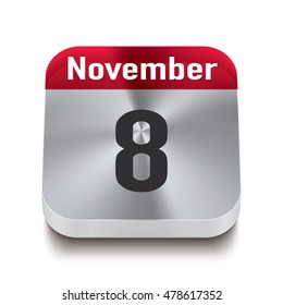 3d red and steel calendar button with date of 8 november