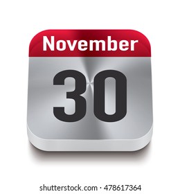 3d red and steel calendar button with date of 30 november