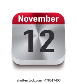 3d red and steel calendar button with date of 12 november
