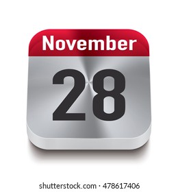 3d red and steel calendar button with date of 28 november