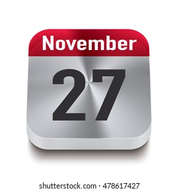 3d red and steel calendar button with date of 27 november