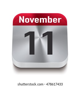 3d red and steel calendar button with date of 11 november