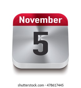 3d red and steel calendar button with date of 5 november