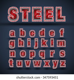 3D red steel font set, vector