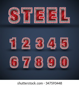 3D red steel number set, vector