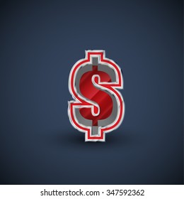 3D red steel sign, vector
