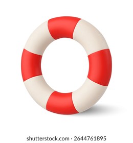 3d red striped lifebuoy, isolated on white background. Lifebuoy icon in 3d vector illustration