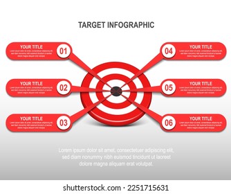 Tablero blanco rojo 3d con infografía de etiqueta. número de paso de destino. Gráfico de datos empresariales, objetivo de inversión, desafío de marketing, presentación de estrategias, diagrama de logros. plantilla de vector de información.