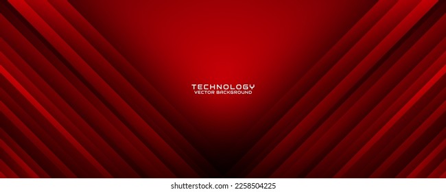 3D red techno abstract background overlap layer on dark space with cutout effect decoration. Graphic design element slash style concept for banner, flyer, card, brochure cover, or landing page