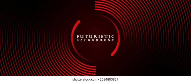 3D Red techno abstract background overlap layer on dark space with circle stripes shape decoration. Modern graphic design element future style concept for banner, flyer, card, web