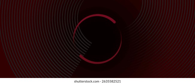 3D Rote Techno abstrakten Hintergrund Überlappungsschicht auf dunklem Raum mit Kreis Streifen Form Dekoration. Modernes Grafikdesign Element zukünftiges Stilkonzept für Banner, Flyer, Karte, Web