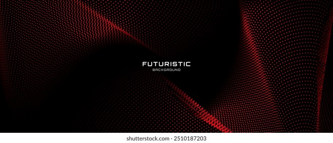 3D red techno background on dark space with dotted lines shape effect decoration. Modern graphic design element with glowing dots waves style concept for web banner, flyer, card, or brochure cover
