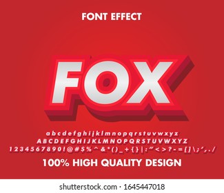 3d Red Text Effect 'Fox' Modern Style with Shadow. Red Color. Premium Vector