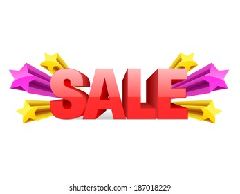 3D red text SALE with stars. Sale word