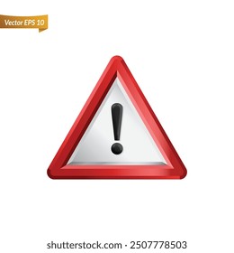 3d red traffic alert sign, attention mark, caution icon. Danger, warning, clean emergency hazard notification symbol. Alert notice, warning reminder and attention vector illustration

