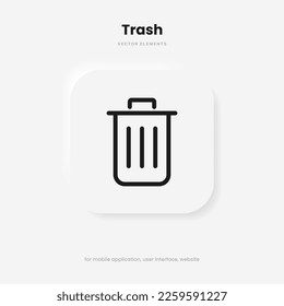 3d red trash, delete, recycle, cleaning, clean, erase, cross vector icon, symbol, sign, emblem, button, push button on white background for UI UX, website, mobile app.