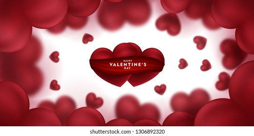 3d red two hearts blur efect design, for Happy saint valentine's day Celebration card, vector illustration