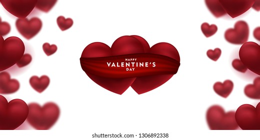 3d red two hearts blur efect design, for Happy saint valentine's day Celebration card, vector illustration