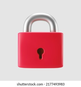 3d red unlocked padlock icon isolated on gray background. Render minimal open padlock with a keyhole. Confidentiality and security concept. 3d cartoon simple vector illustration