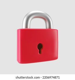 3d red unlocked padlock icon isolated on gray background. Render minimal open padlock with a keyhole. Confidentiality and security concept. 3d cartoon simple vector illustration