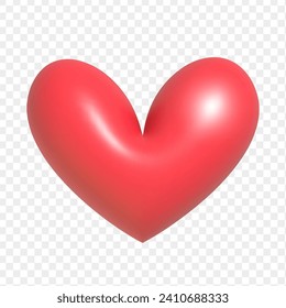 3d red vector heart icon isolated on transparent background
