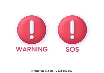 3D Red Warning Sign. Attention and SOS concept. Trendy and modern vector in 3d style.