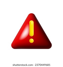 3D red warning sign with exclamation point vector illustration.