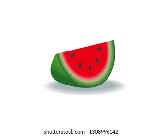 3D red watermelon fruit icon of fruit with shadow on white background.