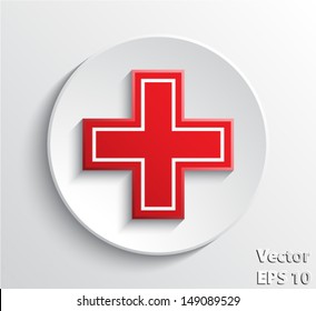 3d Red White Cross With Shadows / Medical Symbol/ Vector Illustration Eps 10 