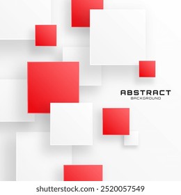 3D red white geometric abstract background overlap layer on bright space with squares shapes decoration. Minimalist graphic design element cutout style concept for banner, card, or brochure cover