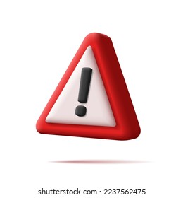 3d Red and white triangle warning sign with exlamation mark vector illustration.