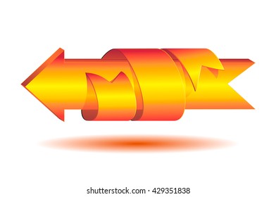 3D red and yellow tape around the golden arrows showing direction isolated on white background