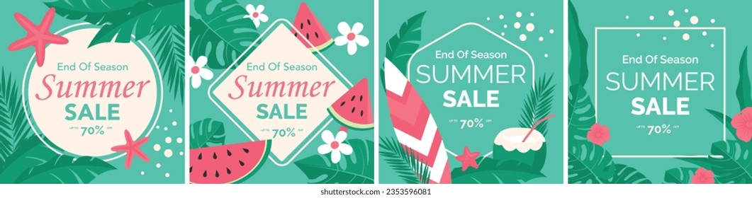 3d refreshing summer sale template. Composition of blue glass board with cute beach object and swimming pool. Concept of island vacation.
