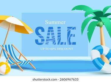 3d refreshing summer sale template. Concept of island vacation.