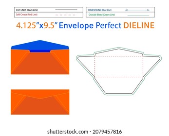 3D Regular Envelope 4.125x9.5 inch dieline template and editable easily resizable