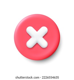 3d rejection icon. Cancel cross or delete sign. Forbidden x symbol. Illustration for web and mobile app. Red 3d cancel icon. Error cross button, close element. Wrong answer sign. Vector