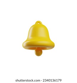 3d reminder bell vector icon. Upright 3d render yellow handbell for social media new notification. Realistic cartoon ring signal illustration isolated on white background