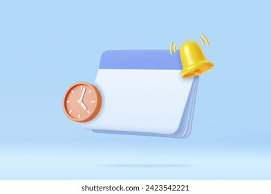 3D reminder in calendar. 3d alert for business planning ,events, reminder in calendar background. 3d rendering. Vector illustration