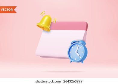 Lembrete 3D no calendário. Alerta 3d para planejamento de negócios, eventos, lembrete em segundo plano do calendário. renderização 3d. Ilustração vetorial
