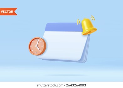 Lembrete 3D no calendário. Alerta 3d para planejamento de negócios, eventos, lembrete em segundo plano do calendário. renderização 3d. Ilustração vetorial