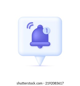 Ilustración del recordatorio 3D. Burbuja del discurso. Vector de alerta y anuncio. página Notificaciones. Planificación de negocios, recordatorio, horario, eventos. Marketing por correo electrónico, concepto de publicidad en línea.
