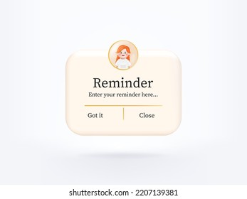 3D reminder notifications page with floating elements. Alert for business planning ,events, reminder and timetable in background. 3d vector bell render on calendar.