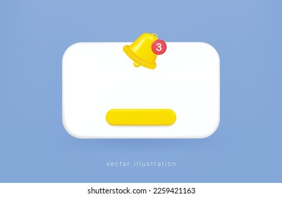 3D reminder notifications page with floating elements. Alert for business planning ,events, reminder and timetable in background. 3d vector bell render on placard.