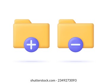 3D Remove and add folder illustration. Remove and add file or image concept. Concept of data sharing service, information transfer, file exchange network. Trendy and modern vector in 3d style.